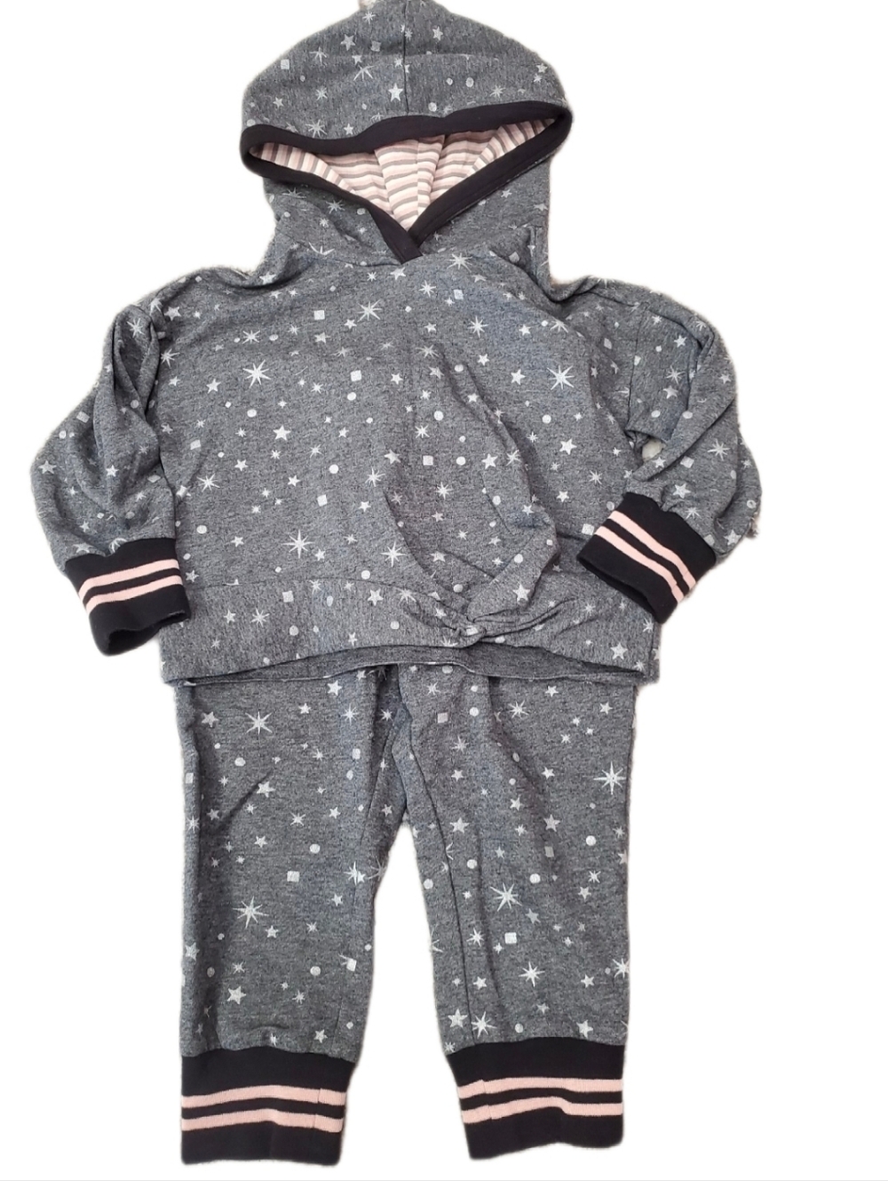 Matilda Jane Gray Star Print Hoodie & Jogger Set with Pink Accents